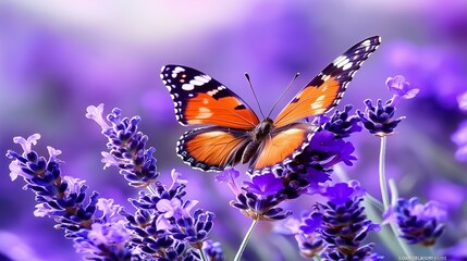 Poster - Vibrant Butterfly on a Lavender Field