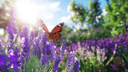 Wall Mural - Vibrant Butterfly on a Lavender Field