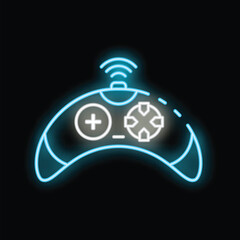 Poster - Neon sign representing a wireless gamepad glowing on a black background
