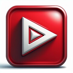 3d YouTube logo play button red square white triangle yt social media icon front view isolated on white