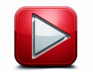 Wall Mural - 3d youtube logo play button red square white triangle yt social media icon front view isolated on wh