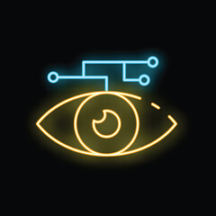 Poster - Glowing neon icon representing the concept of artificial intelligence analyzing data