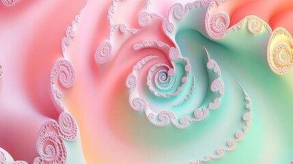Leinwandbilder - 3D rendering of an abstract psychedelic pattern in vibrant neon colors, with pastel pink and mint green tones. This artwork features a trendy spiral shape ornament and includes ample copy space.
