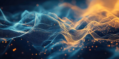 Leinwandbilder - Abstract representation featuring gleaming particles and flowing lines in animation style, showcasing a dynamic interplay of luminous elements and movement.