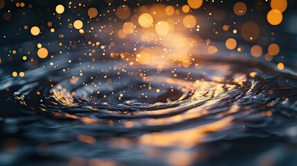 Leinwandbilder - 3D view of abstract particles, capturing the essence of bokeh on a flowing water surface. This image of abstract particles creates a mesmerizing effect with ample copy space.