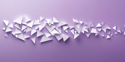 Leinwandbilder - A sophisticated minimalist design features an abstract arrangement of white triangles set against a creative violet background, creating a striking visual impact.