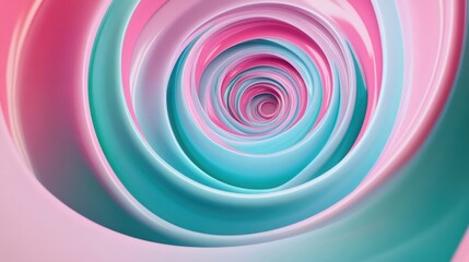 Leinwandbilder - 3D rendering of an abstract psychedelic pattern in vibrant neon colors, with pastel pink and mint green tones. This artwork features a trendy spiral shape ornament and includes ample copy space.