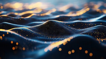 Leinwandbilder - 3D view of abstract particles, capturing the essence of bokeh on a flowing water surface. This image of abstract particles creates a mesmerizing effect with ample copy space.
