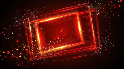 Leinwandbilder - Dynamic red rectangular frames create a striking display of luminous light marks against a dark background. The vibrant red frames add energy and intrigue to the composition.