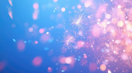 Leinwandbilder - Vibrant fireworks create a stunning display against a blue background, enhanced by beautiful bokeh effects. This captivating image of fireworks offers ample copy space for creative use.