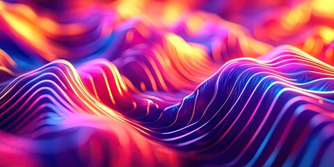 Leinwandbilder - Mesmerizing undulating lines set against a vibrant, glowing neon backdrop create a captivating visual experience. The stunning wavy patterns shine brightly in bold neon colors.