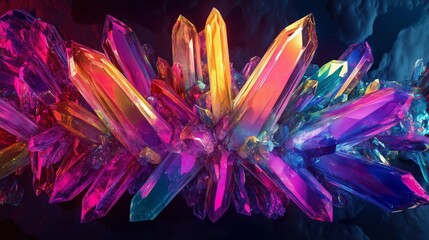 Poster - vibrant crystal formation glows in a spectrum of colors, showcasing intricate facets and brilliance 