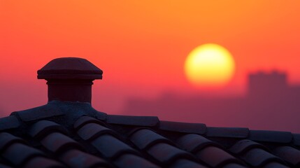 Wall Mural - Sunset over Cityscape:Rooftop Silhouette 