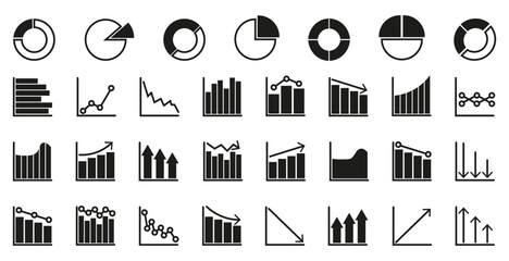 Black growth graph icon collection. Set of black development graph diagram