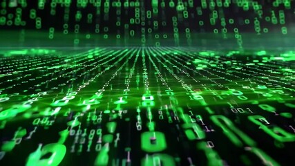 Aufkleber - Animated vertical background in digital matrix style with cascade of green binary numbers on black background.