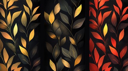 Poster - Elegant patterns featuring abstract leaf shapes in warm color palettes for modern design projects