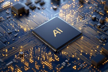 Fototapete - AI mark on the processor, AI concept.