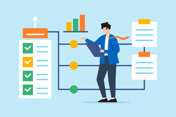 Aufkleber - Flat illustration of operation manager review business checklist flowchart