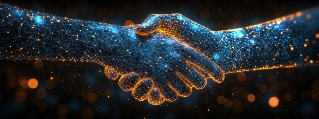 Poster - Digital Handshake Constructed of Illuminated Lines and Nodes