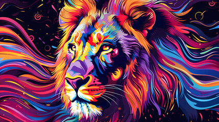 An abstract, surrealist portrait of a Lion, featuring exaggerated proportions and dreamlike colours