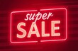© alexandra nova - A bright red banner with the words 'Super sale' highlighted in bold neon letters. Neon square lines emphasize the dynamism and attractiveness of the presented offer.