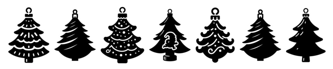 Wall Mural - modern christmas tree icons with abstract swirls – black vector