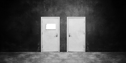 Two doors in a monochrome hallway, minimalism and contrast in design.