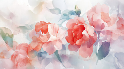 Wall Mural - beautiful watercolor painting of soft pink and red roses, showcasing delicate petals and gentle hues