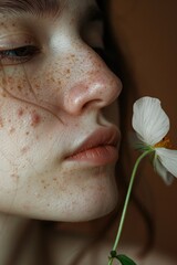 Poster - A close-up view of a person grasping a flower