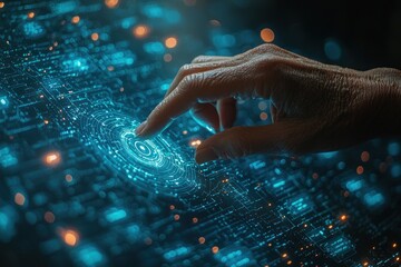 Aufkleber - Elderly Hand Interacting with a Futuristic Interface