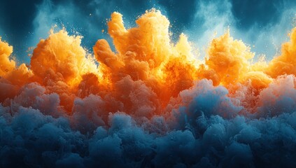 Aufkleber - Abstract Orange and Blue Ink Swirls in Water