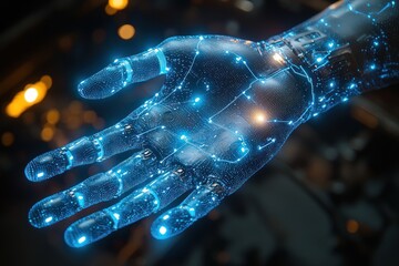 Aufkleber - A Close-Up of a Glowing, Digital Human Hand