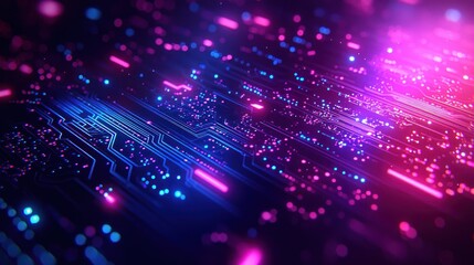 Poster - Abstract Circuit Board with Glowing Pink and Blue Lines