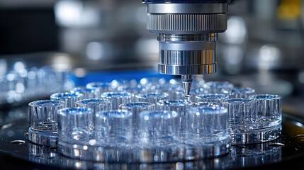Aufkleber - Industrial Automation Machine Dispensing Liquid Into Transparent Cylinders