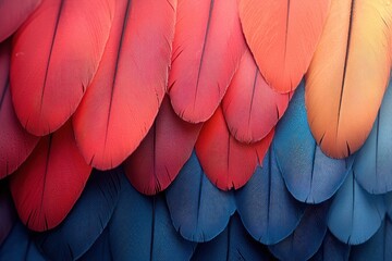 Poster - Close-up of Vivid Red, Orange, and Blue Bird Feathers