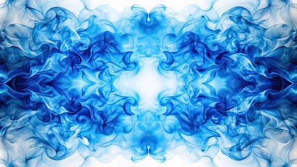 Symmetrical patterns of ink smoke blue contemporary artistic composition art abstract background, symmetrical, patterns