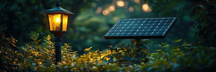 Poster - A Solar Panel Powers a Light in the Forest