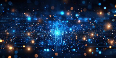 Poster - Abstract Digital Circuitry with Glowing Blue and Orange Lights