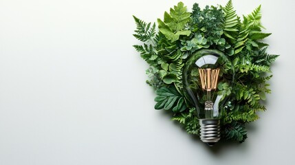 Poster - A Light Bulb Surrounded by Lush Green Foliage on a White Background