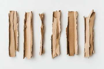 Fototapete - Five tall pieces of cardboard arranged vertically, each showcasing rough textures and layers, creating a striking contrast of light and shadow against a simplistic setting.
