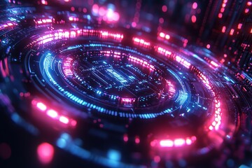 Poster - Futuristic Abstract Design with Pink and Blue Neon Lights
