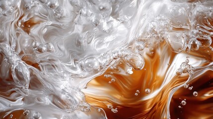 Aufkleber - An abstract image characterized by swirling liquid-like textures in white and brown hues, creating a dynamic and mesmerizing visual effect with bubbles.