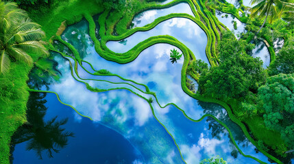 Poster - Aerial View of Terraced Rice Fields