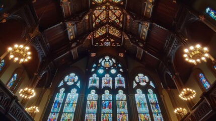 Poster - A Cathedral Ceiling with Stained Glass Windows