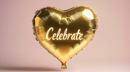 Gold Heart-Shaped Balloon with Celebrate Script, party, decoration, love, festive