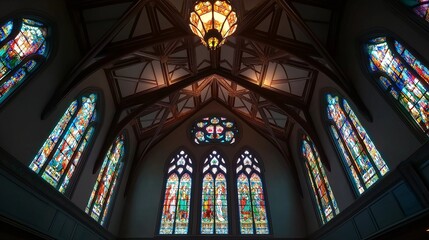Poster - A Cathedral Ceiling with Stained Glass Windows