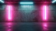 © JoxyAimages - This industrial space image features neon pink and blue lights set against concrete walls, creating a bold and dramatic atmosphere reminiscent of a cyberpunk world.