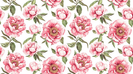  Seamless pattern featuring hand drawn pink peony flowers in watercolor style ideal for fabric design and home decor