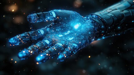 Poster - A Cybernetic Hand with Glowing Blue Lights