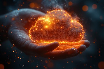 Aufkleber - A Hand Holding a Burning Cloud Shaped Digital Data Representation